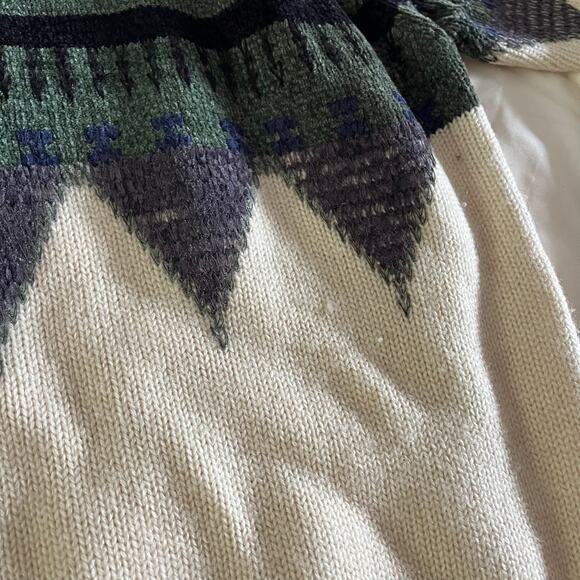 Vtg Cream Retro Nordic Print Wool Eclectic Grandpa Pullover Sweater Men's L - Picture 8 of 10